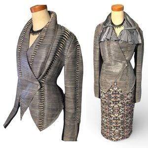 Saks Fifth Ave gray leather moto jacket asymmetrical cut snake-like scale detail